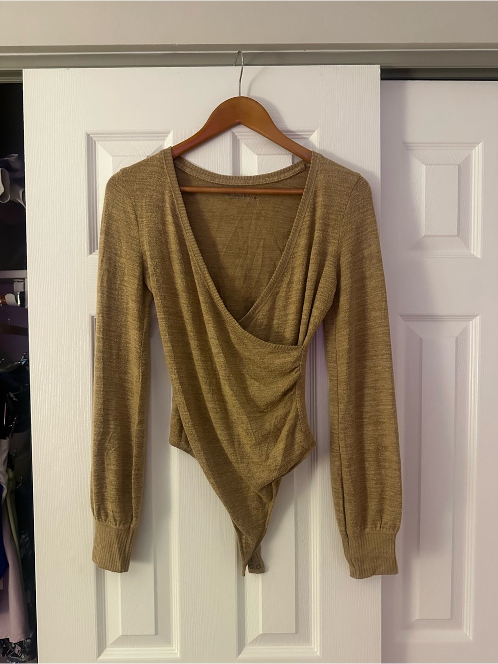 Abercrombie & Fitch Knit Crewneck Sweater in Warm Gold-Tan